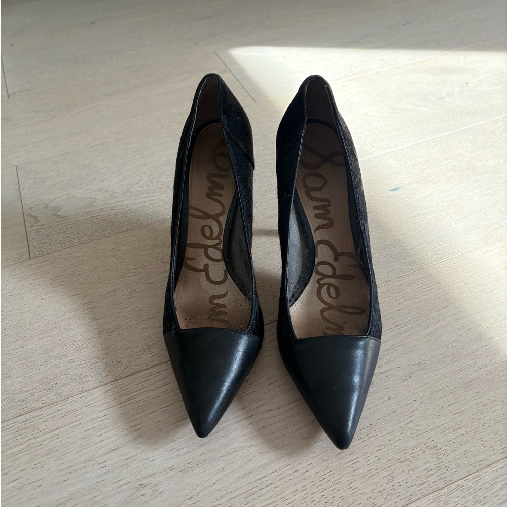Sam Edelman Elegant Black Heels with Leather and Pony Hair Details